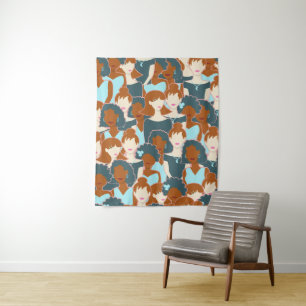 Seamless pattern with black girls and white girls tapestry