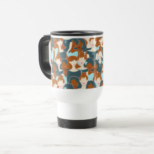 Seamless pattern with black girls and white girls travel mug