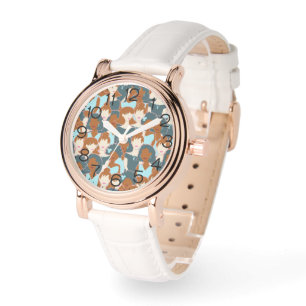 Seamless pattern with black girls and white girls watch