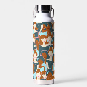Seamless pattern with black girls and white girls water bottle