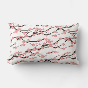 Seamless pattern with blooming cherry on a white b lumbar cushion