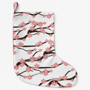 Seamless pattern with blooming cherry on a white b small christmas stocking