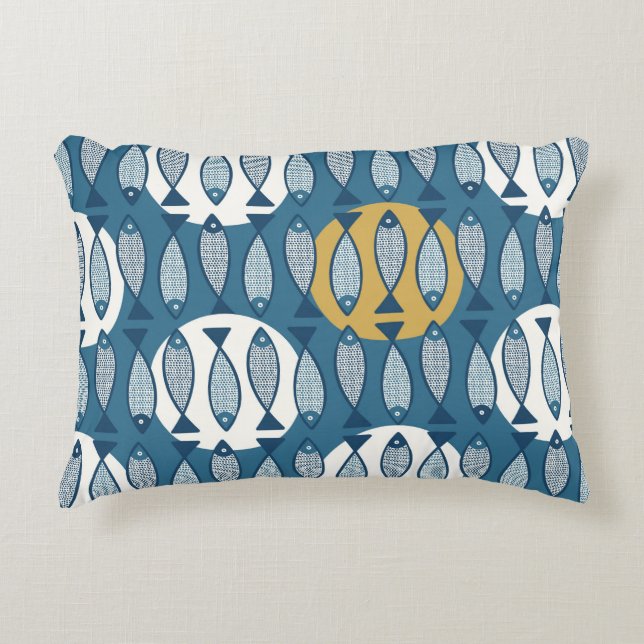 Seamless pattern with blue fish inspired by scandi decorative cushion (Front)