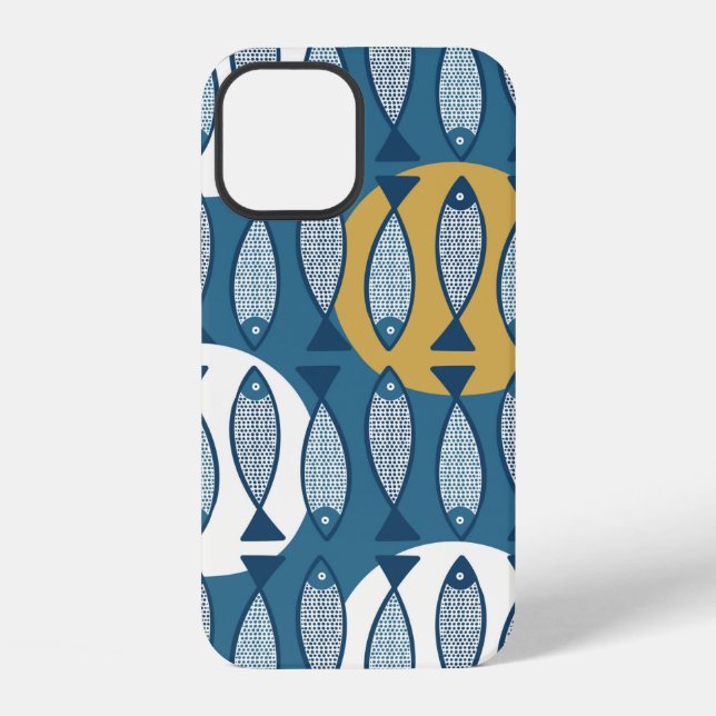 Seamless pattern with blue fish inspired by scandi iPhone case (Back)