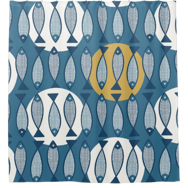 Seamless pattern with blue fish inspired by scandi shower curtain (Front)