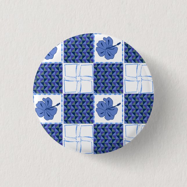 Seamless pattern with blue hand-drawn tropical 3 cm round badge (Front)