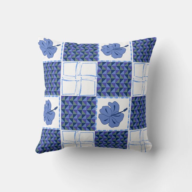 Seamless pattern with blue hand-drawn tropical cushion (Back)