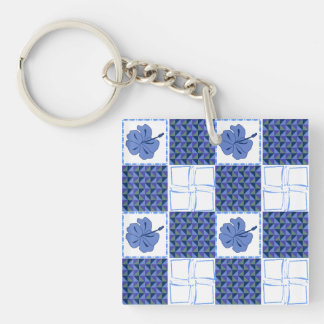 Seamless pattern with blue hand-drawn tropical key ring