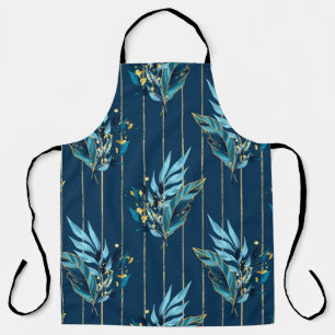 Seamless pattern with blue leaves and stripes apron