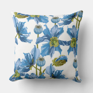 Seamless pattern with blue poppy flowers. cushion
