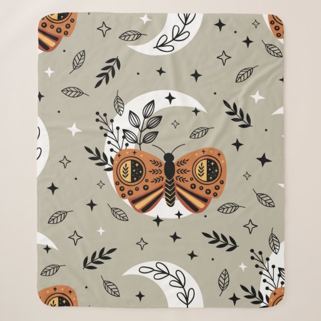 seamless pattern with bohemian butterfly on the mo sherpa blanket (Front)