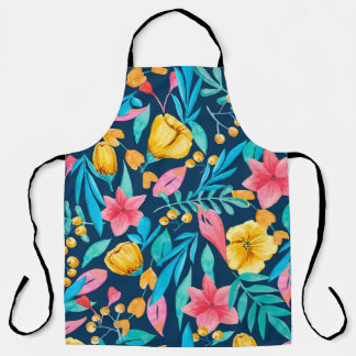 Seamless pattern with botanical elements. Watercol Apron