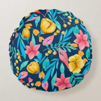Seamless pattern with botanical elements. Watercol Round Cushion