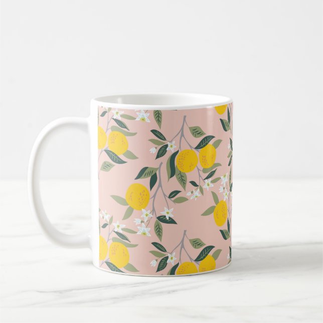 Seamless pattern with branches of oranges in bloom coffee mug (Left)