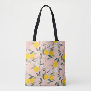 Seamless pattern with branches of oranges in bloom tote bag