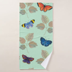 Seamless pattern with bright butterflies and branc bath towel