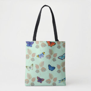 Seamless pattern with bright butterflies and branc tote bag