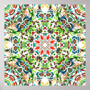 seamless pattern with bright floral ornament. Vin Poster