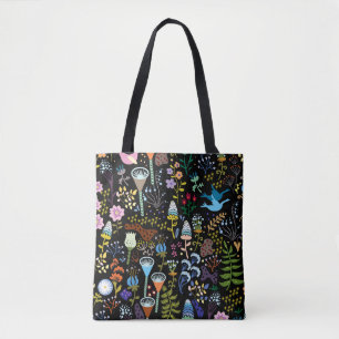seamless pattern with bright multicolored flowers tote bag