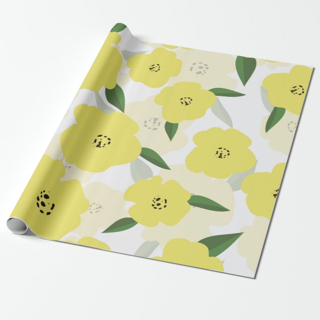 Seamless pattern with bright yellow flowers backgr wrapping paper (Unrolled)