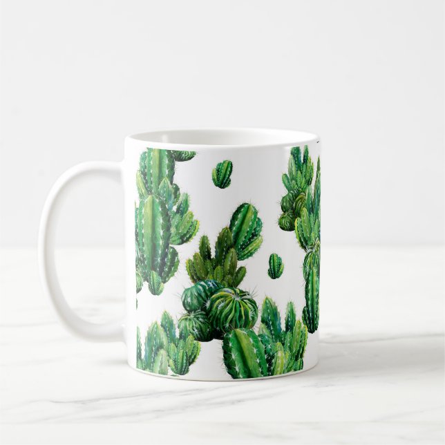 Seamless pattern with cacti watercolor. Cactus ill Coffee Mug (Left)