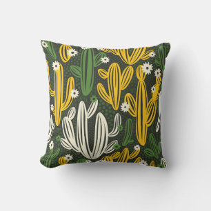 seamless pattern with cactus on black background. cushion