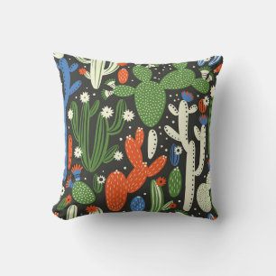 seamless pattern with cactus on black background.  cushion