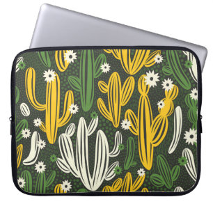 seamless pattern with cactus on black background.  laptop sleeve