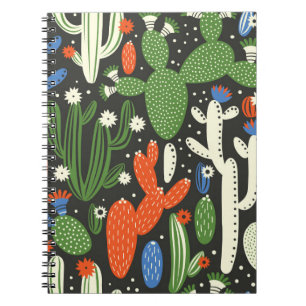 seamless pattern with cactus on black background. notebook