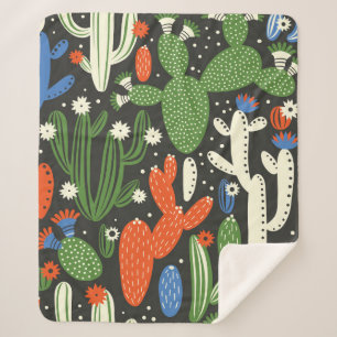 seamless pattern with cactus on black background. sherpa blanket
