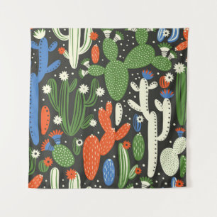 seamless pattern with cactus on black background.  tapestry