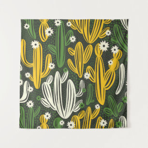 seamless pattern with cactus on black background. tapestry
