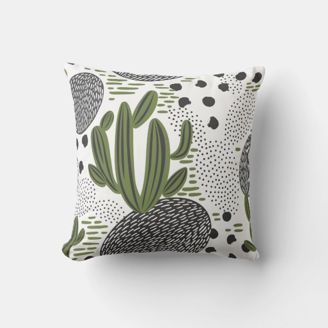 seamless pattern with cactus on white background.  cushion (Front)