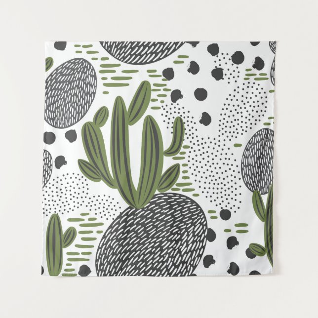 seamless pattern with cactus on white background.  tapestry (Front)