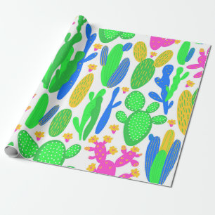 seamless pattern with cactus on white background.  wrapping paper