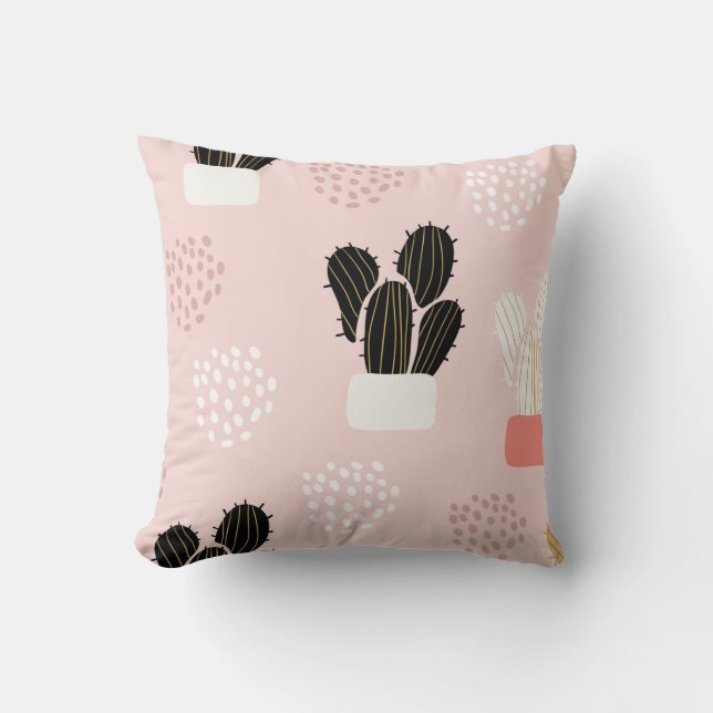 Seamless pattern with cactuses succulents leaves a cushion (Front)