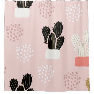 Seamless pattern with cactuses succulents leaves a shower curtain