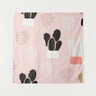 Seamless pattern with cactuses succulents leaves a tapestry