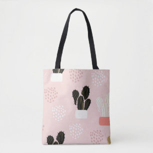 Seamless pattern with cactuses succulents leaves a tote bag