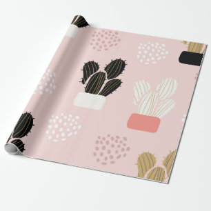 Seamless pattern with cactuses succulents leaves a wrapping paper