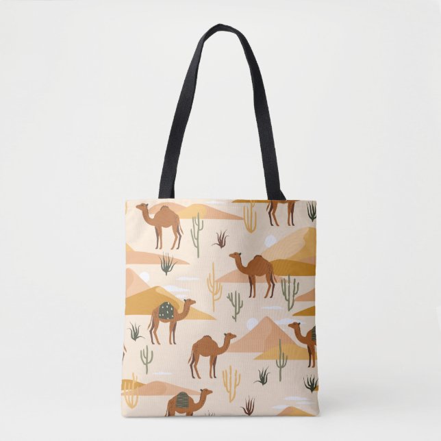 Seamless pattern with camels, dunes and cacti. Cut Tote Bag (Front)