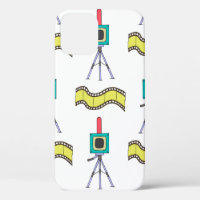 Seamless pattern with cameras and film strips on a