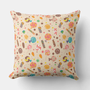 Seamless pattern with candies, lollipops, beige ba cushion