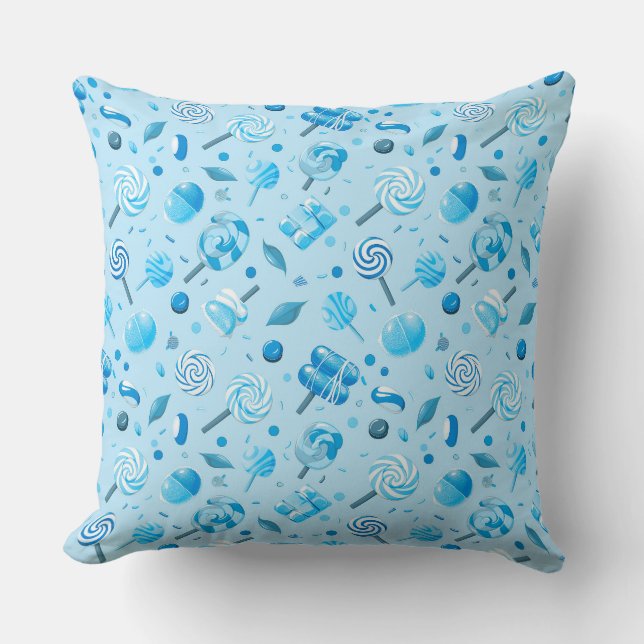 Seamless pattern with candies, lollipops, blue bac cushion (Front)