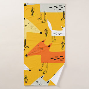 Seamless pattern with cartoon foxes, decor element bath towel