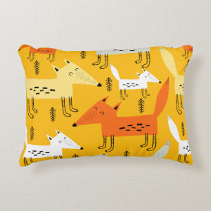 Seamless pattern with cartoon foxes, decor element decorative cushion