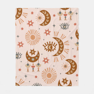 seamless pattern with celestial eye, moon, sun fleece blanket