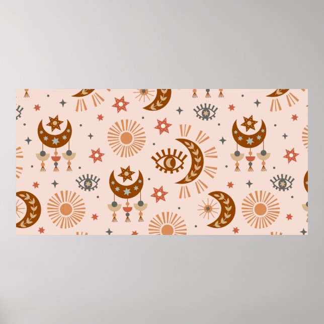 seamless pattern with celestial eye, moon, sun poster (Front)
