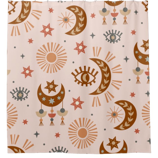 seamless pattern with celestial eye, moon, sun shower curtain (Front)