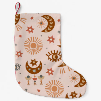 seamless pattern with celestial eye, moon, sun small christmas stocking